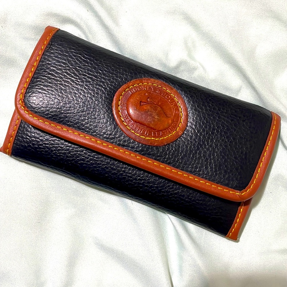 Vintage Dooney & Bourke Wallet Checkbook Black Tan Leather